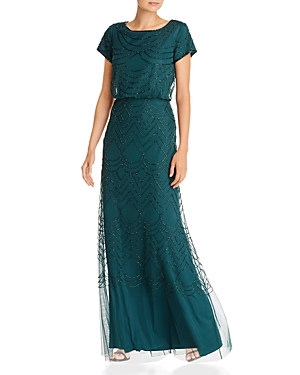 Shop Adrianna Papell Beaded Blouson Gown In Dusty Emerald