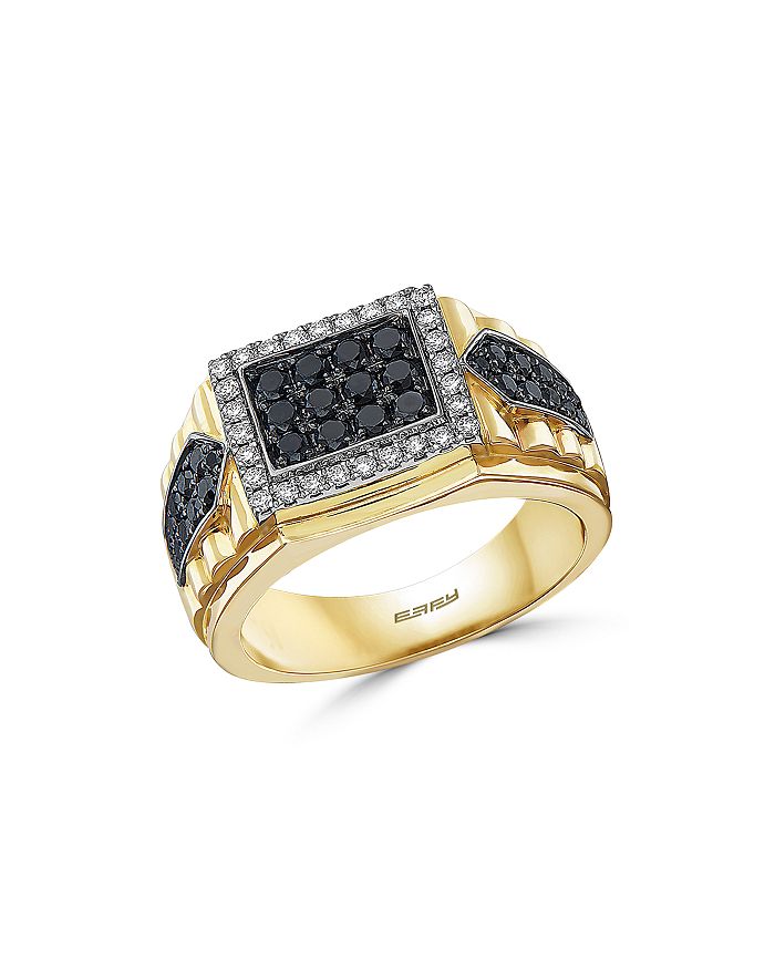 Bloomingdale's Men's Black & White Diamond Ring In 14k White & Yellow Gold - 100% Exclusive In Black/gold