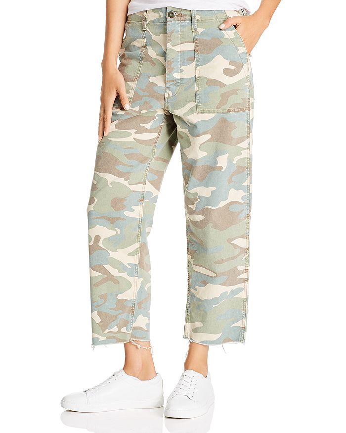 MOTHER PRIVATE HIGH-RISE PATCH POCKET STRAIGHT-LEG ANKLE JEANS IN CAMOUFLAGE,1218-660