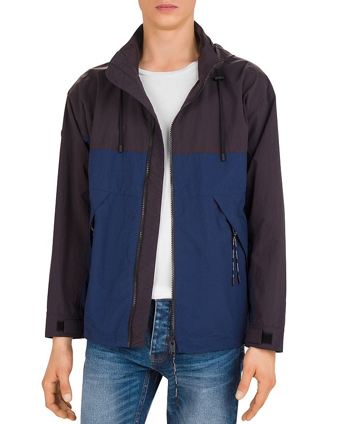 THE KOOPLES IMPERMEABLE TWO-TONE HOODED JACKET,HBLO19005S