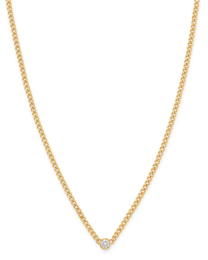 Zoë Chicco 14k Yellow Gold Bezel Diamonds Curb Chain Pendant Necklace, 14-16 In White/gold