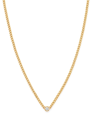 Zoe Chicco 14K Yellow Gold Bezel Diamonds Curb Chain Pendant Necklace, 14-16