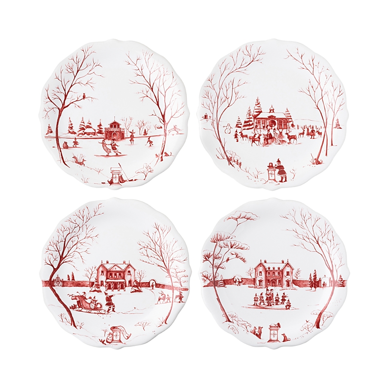 Juliska Country Estate Winter Frolic Mr. & Mrs. Claus Ruby Party Plates Set Of 4 In Ruby