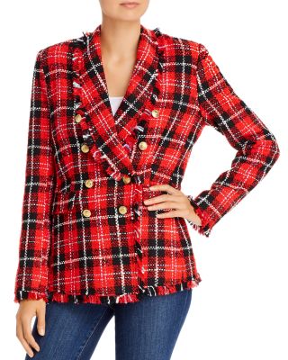 red plaid tweed blazer