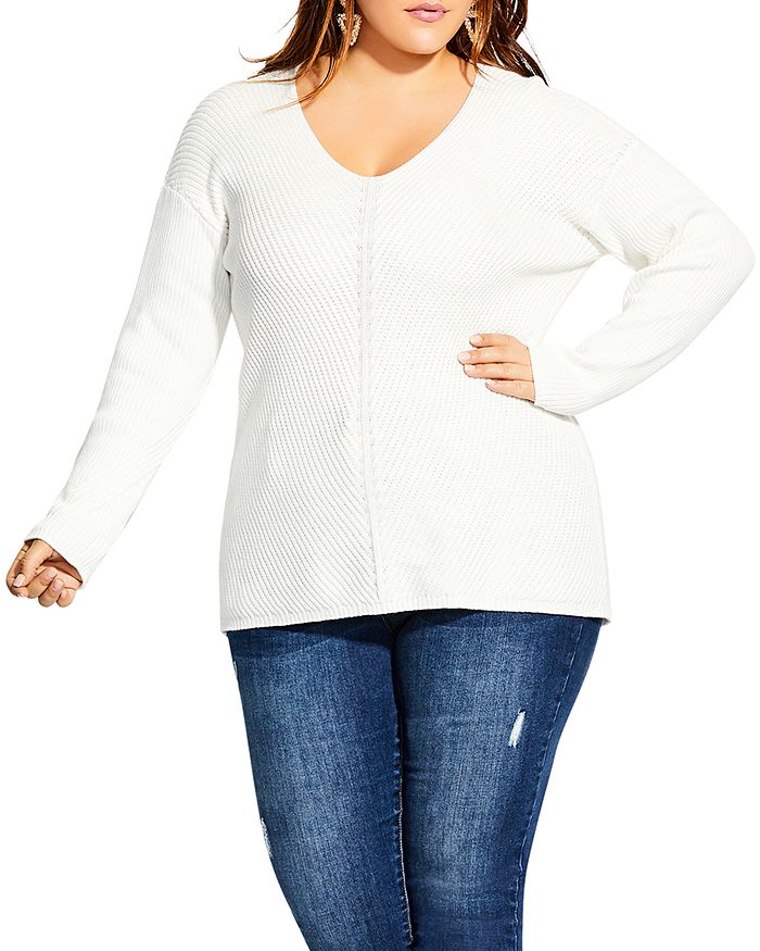 CITY CHIC PLUS RIBBED V-NECK SWEATER,150561