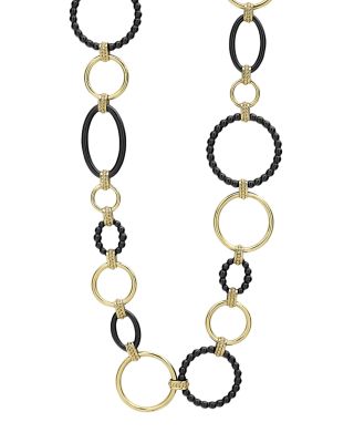 Meridian 18K Yellow Gold & Black Caviar Black Link Necklace, 18"