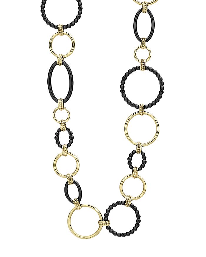 Lagos Meridian 18k Yellow Gold & Black Caviar Black Link Necklace, 18 In Black/gold
