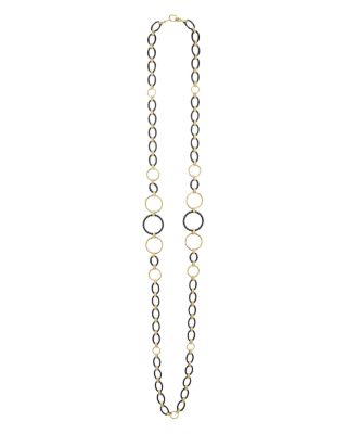 Meridian 18K Yellow Gold & Black Caviar Black Ceramic Long Station Necklace, 36"