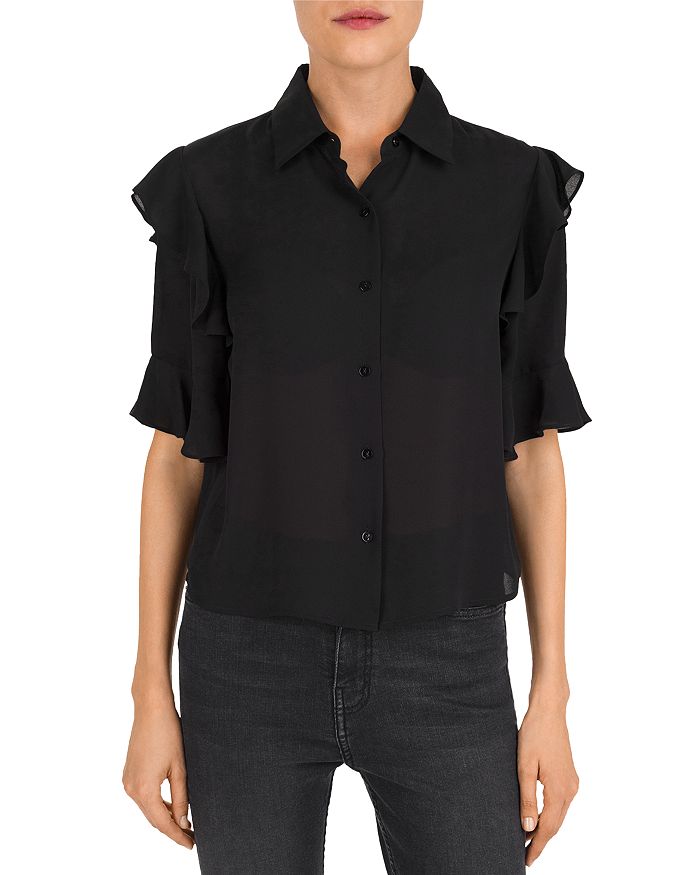 THE KOOPLES RUFFLED BUTTON-DOWN TOP,FCCC19056K