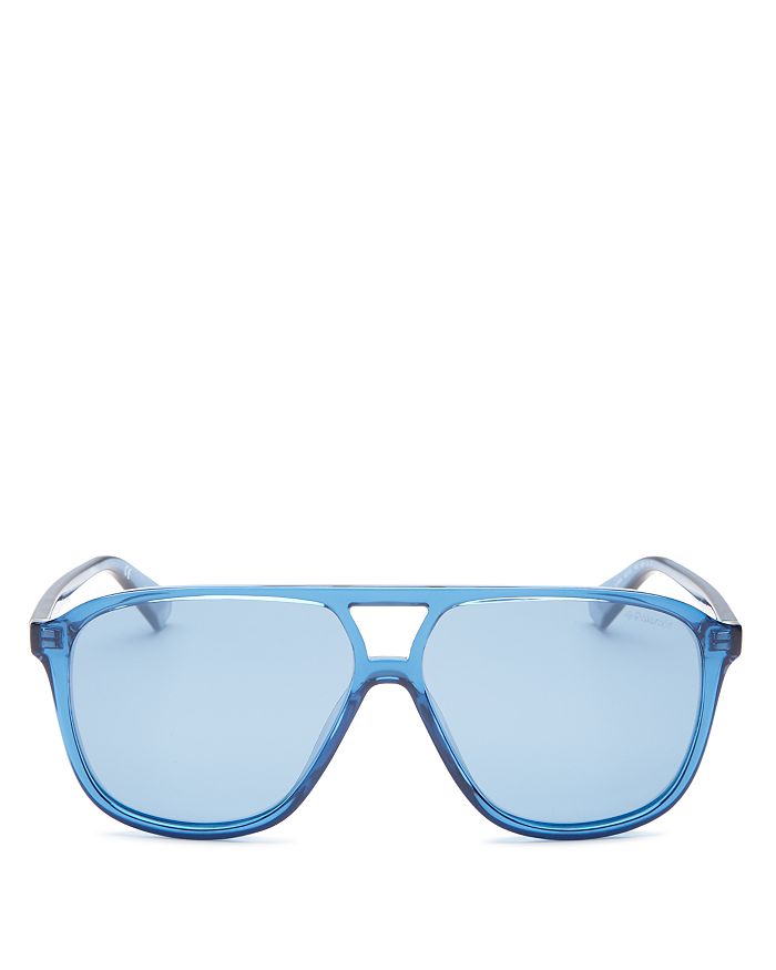 Polaroid Unisex Polarized Brow Bar Aviator Sunglasses, 58mm In Blue/platinum Polarized