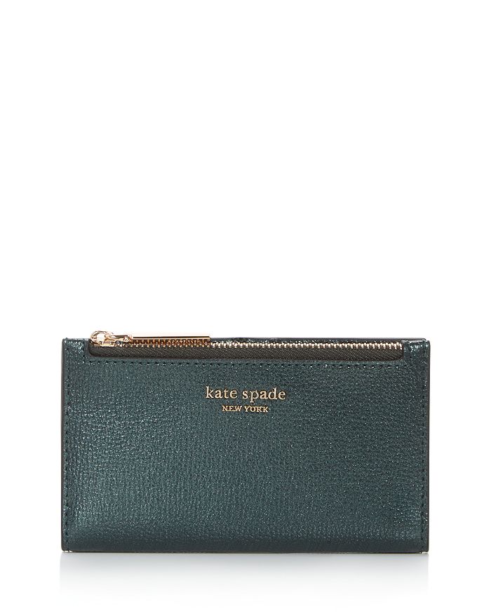 Kate Spade New York Small Slim Leather Bi-fold Wallet In Deep Evergreen/gold