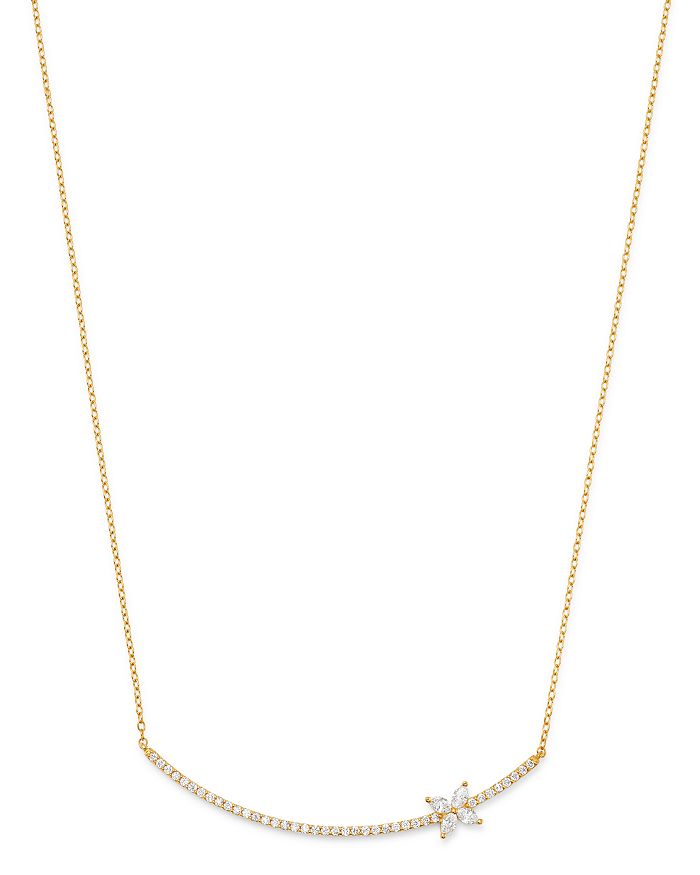 Own Your Story 14k Yellow Gold Linear Diamond Butterfly Bar Pendant Necklace, 18 In White/gold