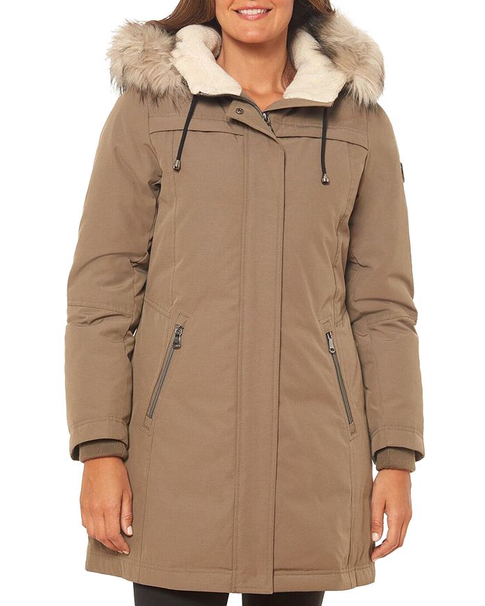 Vince Camuto Faux Fur Trim Parka In Taupe