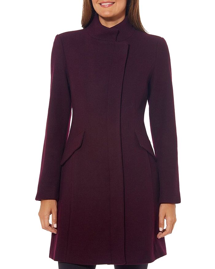 Vince Camuto Asymmetric Stand Collar Coat In Wine