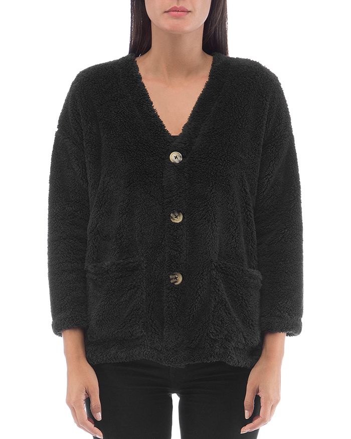 B Collection By Bobeau Sherpa Cardigan In Raven Black Mix
