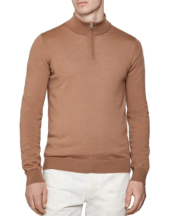Reiss Blackhall Wool Half Zip Pullover In Camel