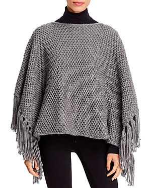 Echo Fringed Knit Poncho In  Charcoal