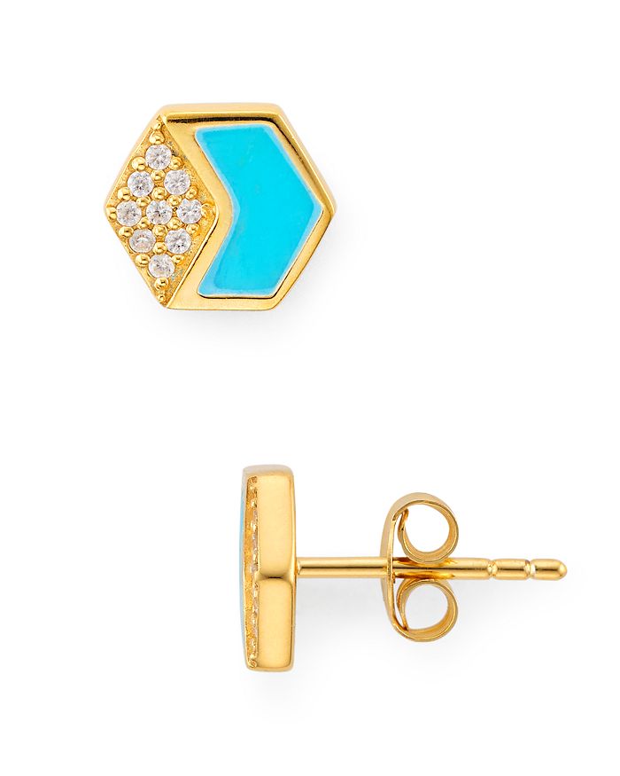 Argento Vivo Hexagonal Stud Earrings In 18k Gold-plated Sterling Silver In Turquoise/gold