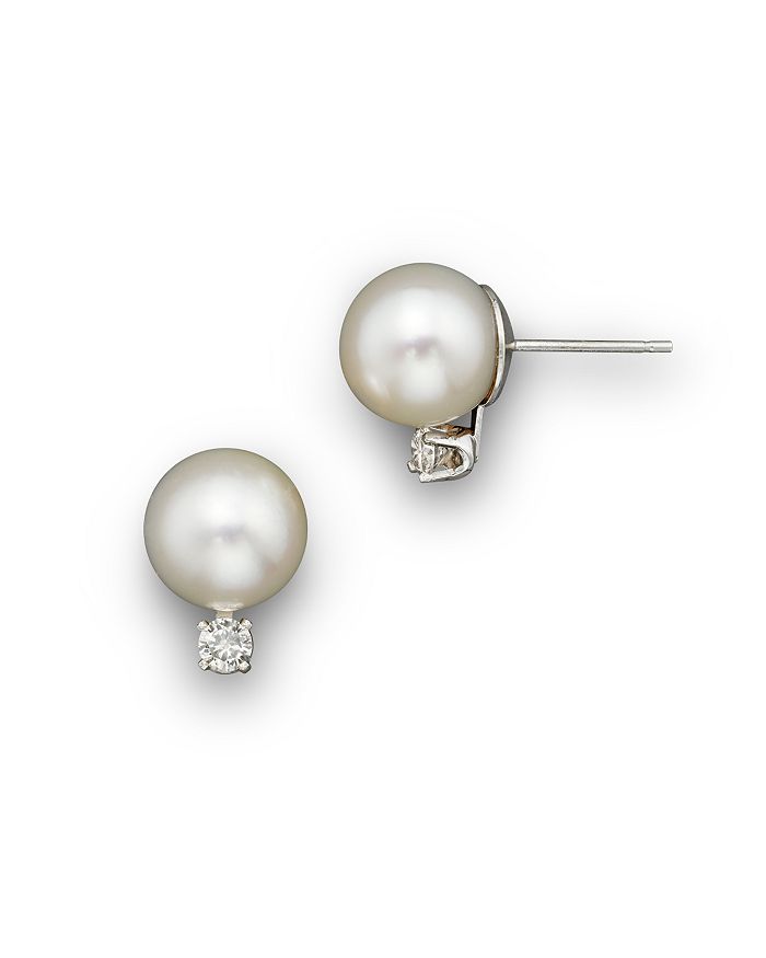Bloomingdale's Cultured Akoya Pearl Stud Earrings with Diamonds in 14K