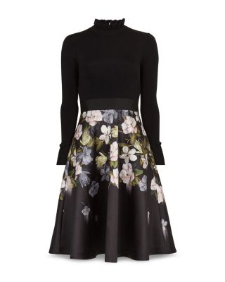 Ted Baker Nerida Floral Print Knit and Satin Dress | Bloomingdale's