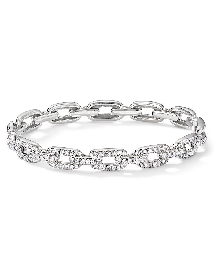 David Yurman - 18K White Gold Stax Chain Link Bracelet with Diamonds