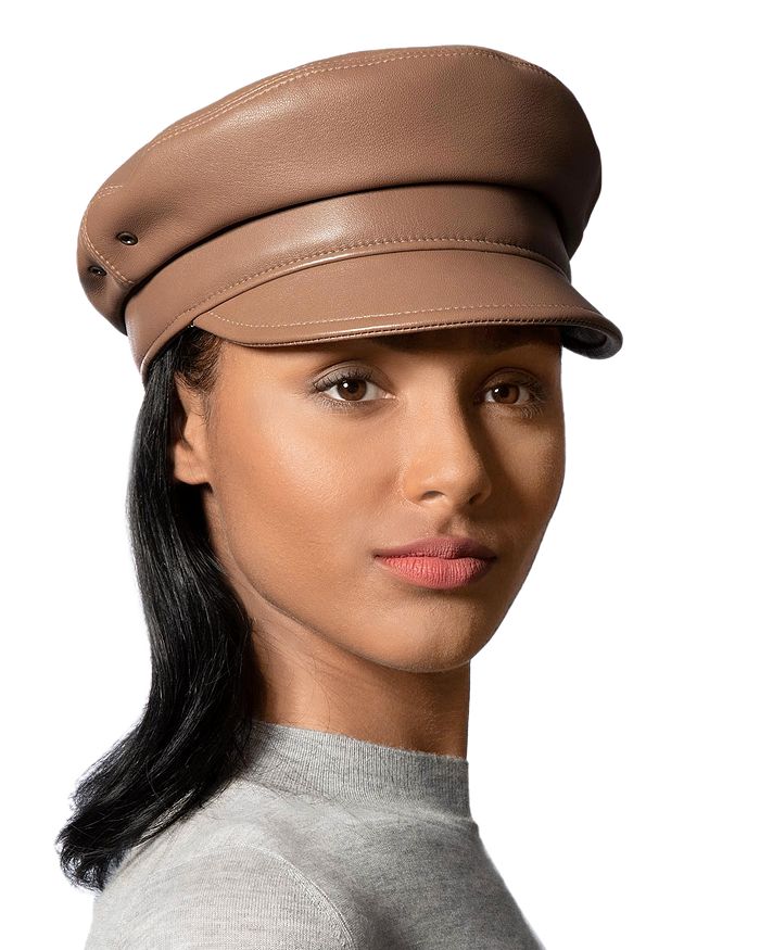 Eric Javits Night Porter Leather Cap In Taupe