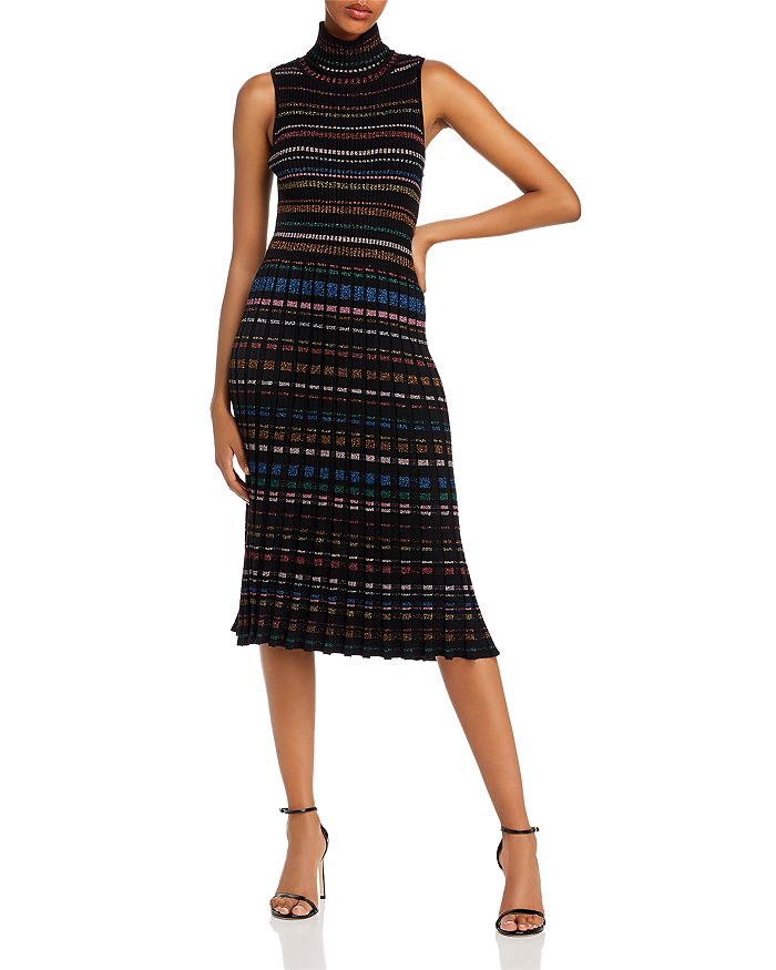 MILLY Pleated Metallic Striped Knit Dress | Bloomingdale's