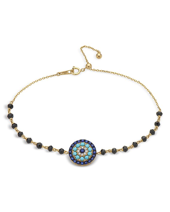 Bloomingdale's Diamond, Blue Sapphire & Turquoise Bracelet In 14k Yellow Gold - 100% Exclusive In Multi/gold