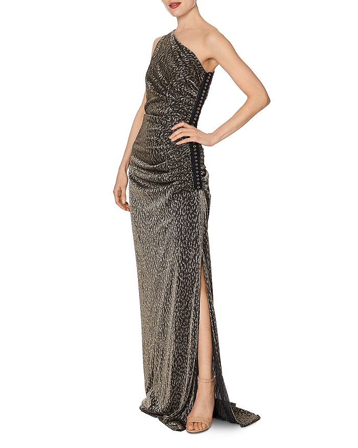 LAUNDRY BY SHELLI SEGAL LAUNDRY BY SHELLI SEGAL ONE-SHOULDER METALLIC LEOPARD GOWN,HQ05K80