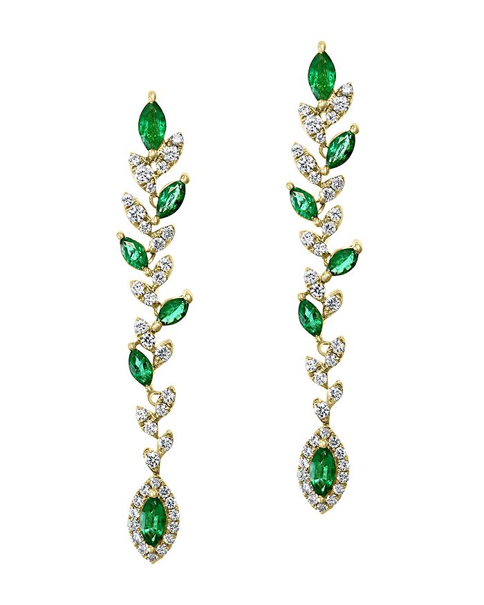 Bloomingdale's Marquise Emerald & Diamond Drop Earrings In 14k Yellow Gold - 100% Exclusive In Green/gold
