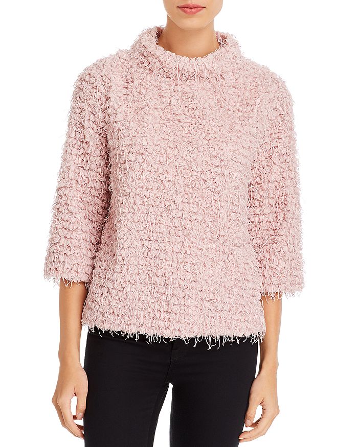 Vince Camuto Textured Fringe Sweater In Soft Pink