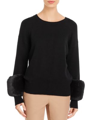 Black sweater with fur cuffs hotsell