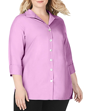 Foxcroft Plus Pandora Non-iron Cotton Tunic Shirt In Aster