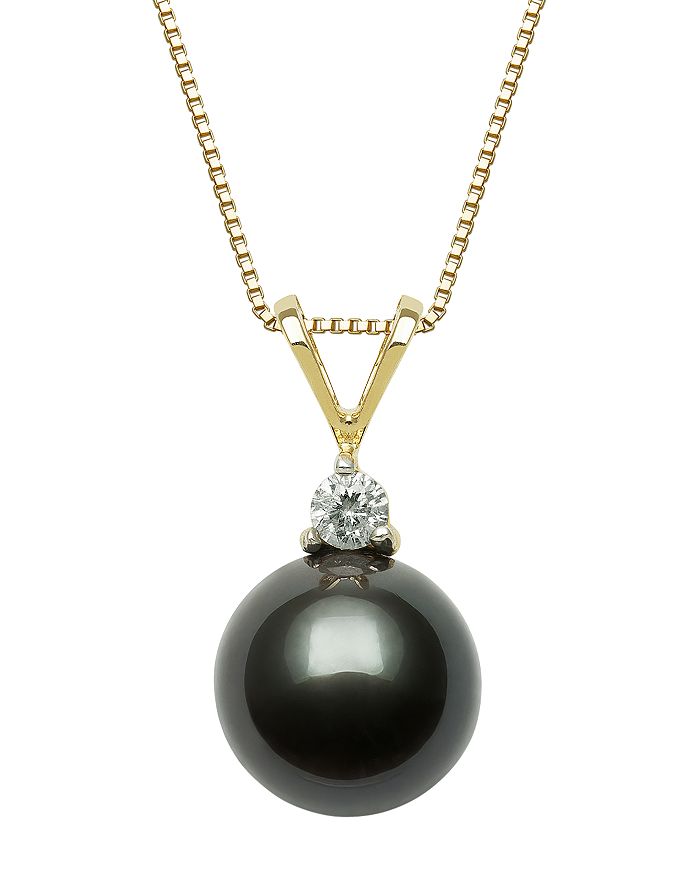 Bloomingdale's Tahitian Black Cultured Pearl & Diamond Pendant Necklace In 14k Yellow Gold, 18 - 100% Exclusive In Black/gold