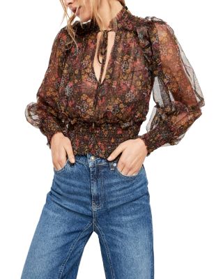 Free People - Twyla Smocked Floral Mesh Top