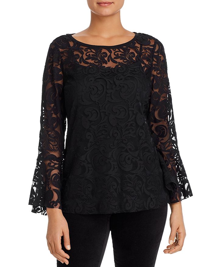 NIC AND ZOE NIC+ZOE LACE BELL-SLEEVE TOP,H191020
