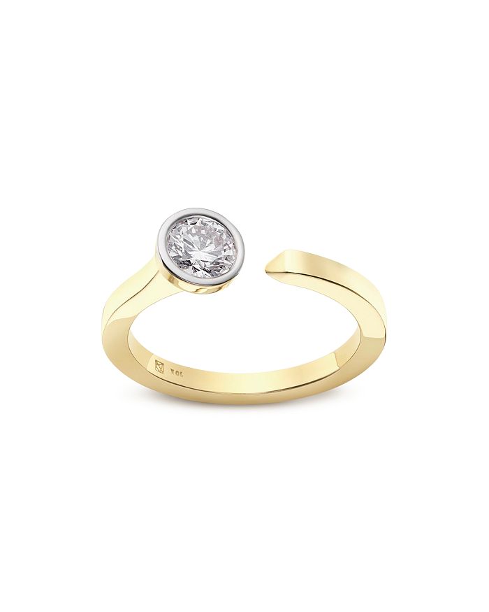 Lightbox Jewelry Solitaire Open Top Lab-grown Diamond Ring In Yellow Gold-plated Sterling Silver In White/gold
