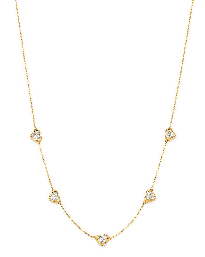 Adina Reyter 14k Yellow Gold Diamond Folded Heart Station Necklace, 16 In White/gold