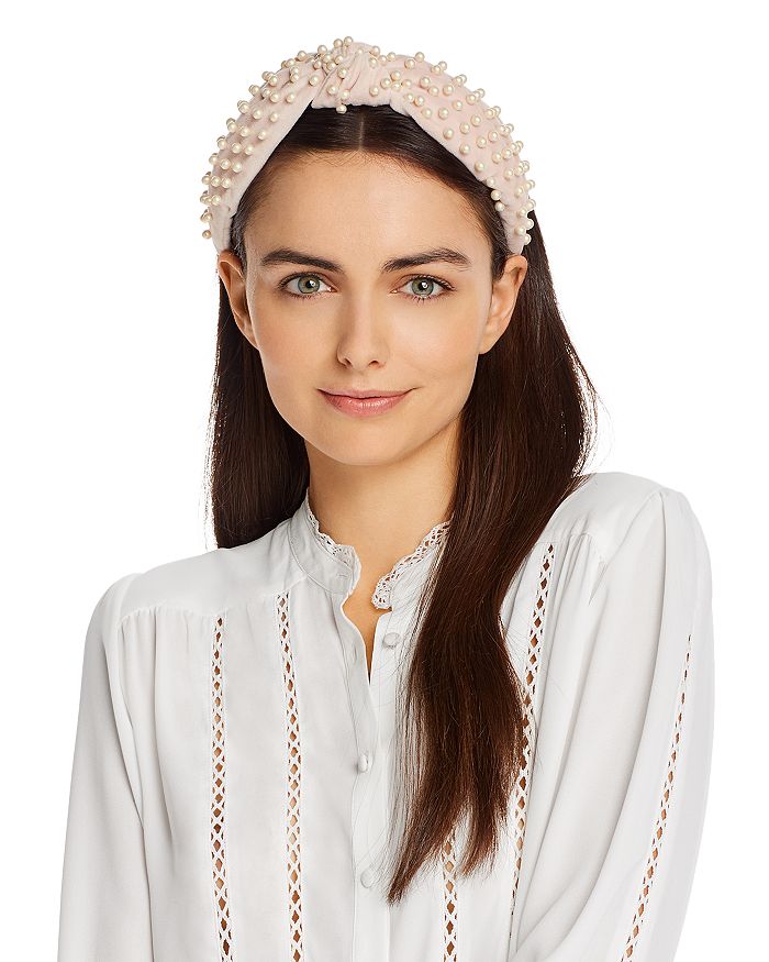 Lele Sadoughi Pearl Knot Headband In Blush Velvet Pearl