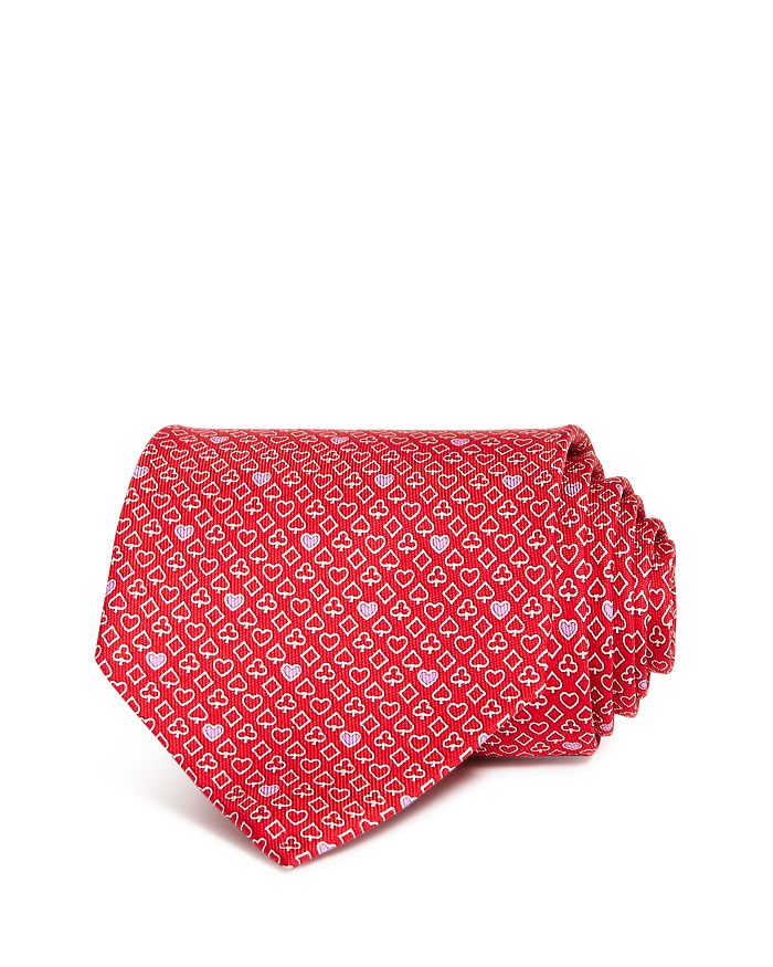 Ferragamo Heart Card Suit Silk Classic Tie In Red/pink