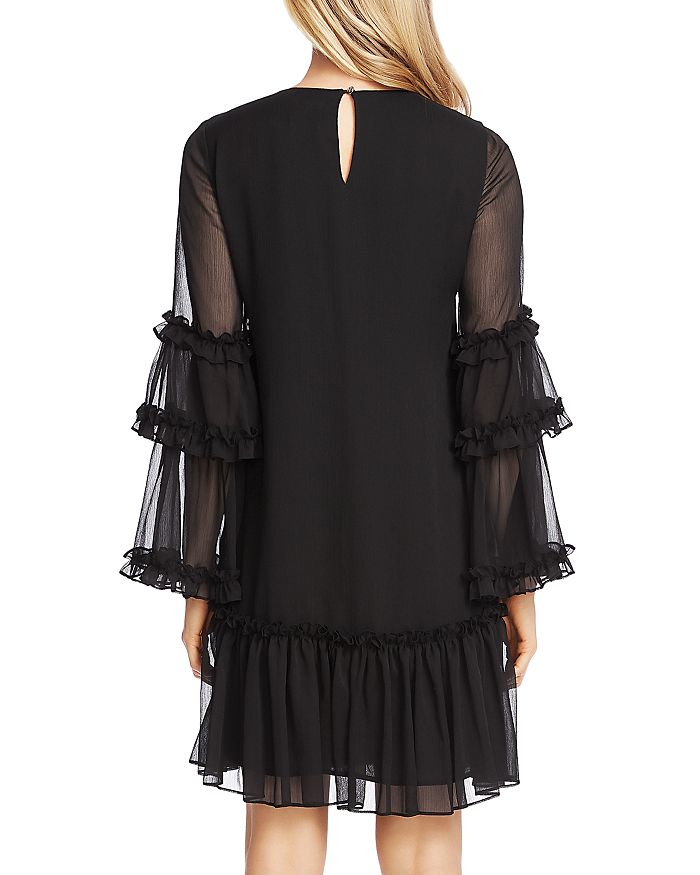 Cece Ruffle Chiffon Shift Dress In Rich Black ModeSens