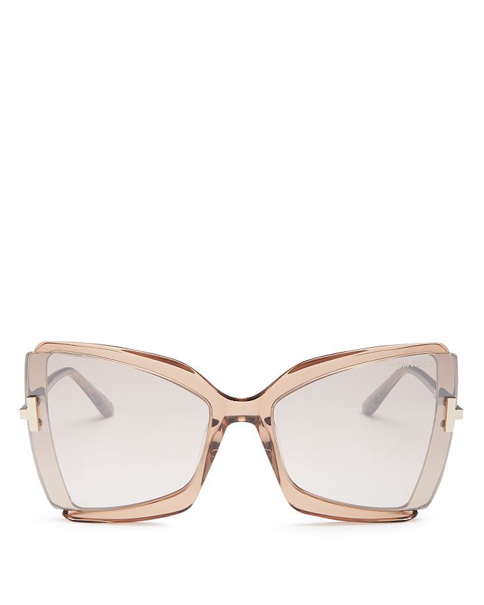 Shop Tom Ford Gia Butterfly Sunglasses, 63mm In Shiny Beige/brown Mirror