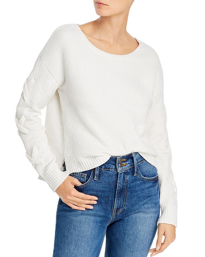 Aqua Lace-up Sleeve Chenille Sweater - 100% Exclusive In White