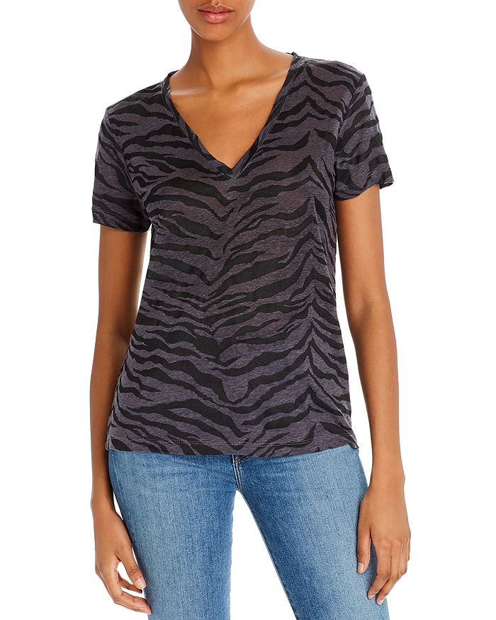 Rails Cara Tiger Stripe V-neck Tee In Charcoal Tiger Stripe
