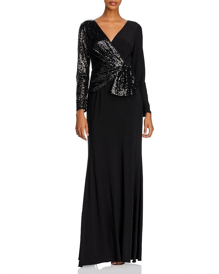 Adrianna Papell Sequin Jersey Gown In Black