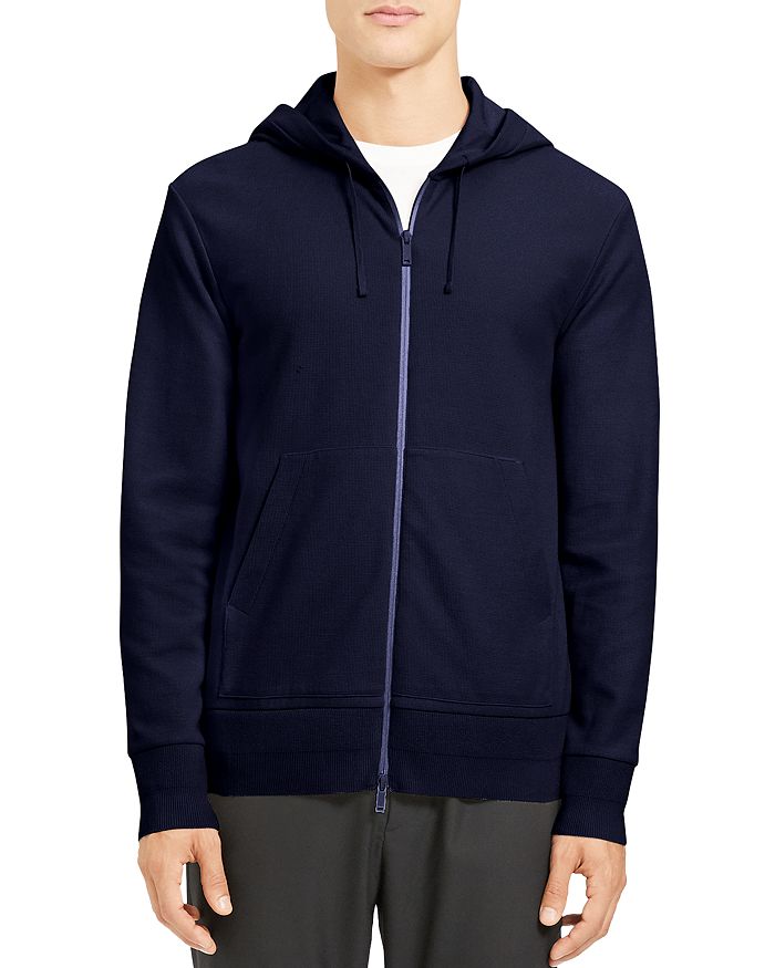 Theory Mattis Waffle Knit Cotton Zip Hoodie In Eclipse