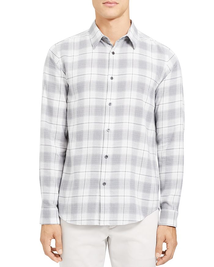 THEORY IRVING GRID COTTON FLANNEL REGULAR FIT SHIRT,J1074530