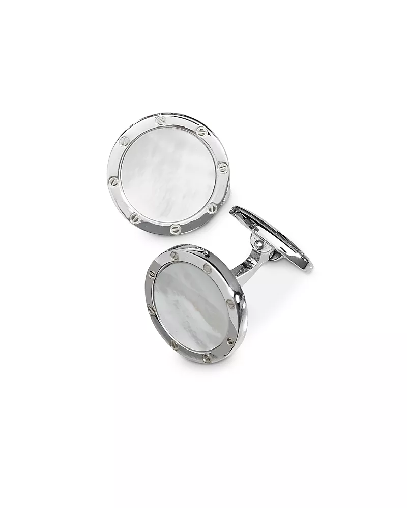 Jan Leslie Sterling Silver and Mother-of-Pearl Rivet Detail Cufflinks
