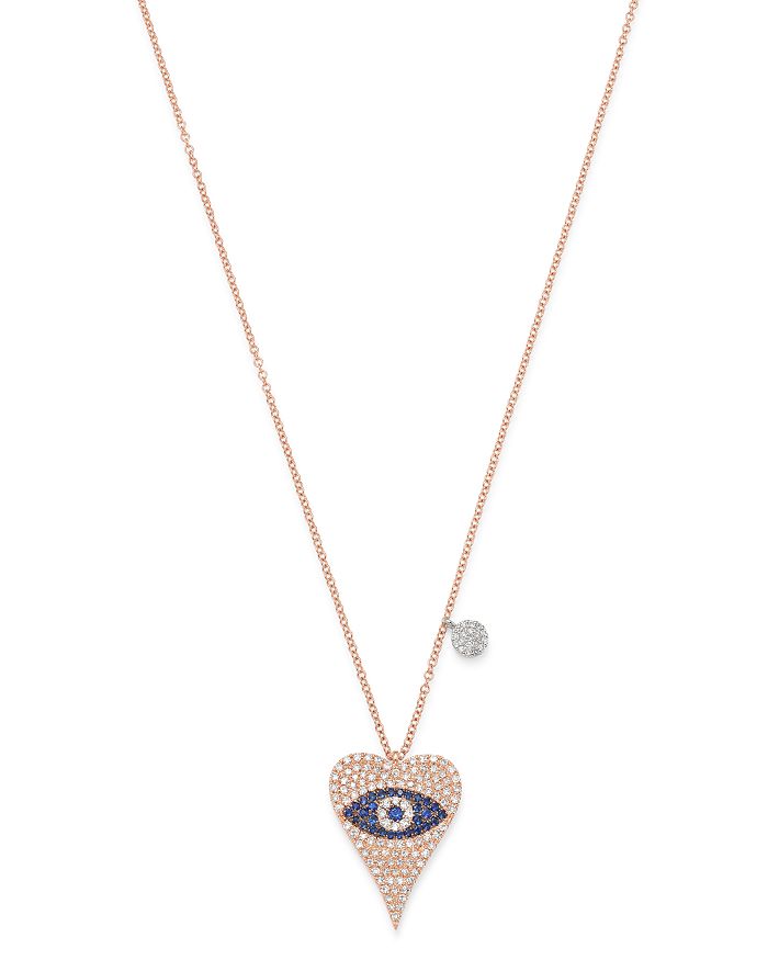 Meira T 14k Rose Gold Diamond & Blue Sapphire Evil Eye Heart Necklace, 18 In Blue/rose Gold
