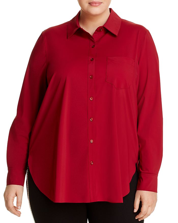 Lyssé Plus Schiffer Button-down Top In Ruby Red